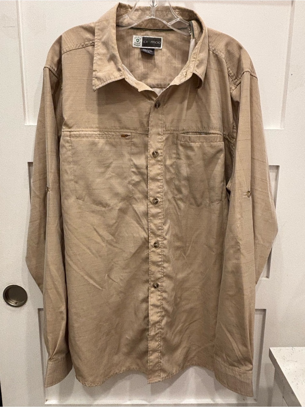 Exofficio Men's Tan Casual Insect Shield Outdoors Hiking Button-Down Shirt